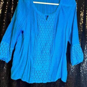 Zac & Rachel Royal Blue Blouse with Lace Accents